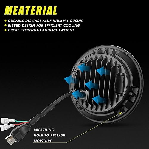 Miniatura 5 de YEEGO DIRECT Faros LED de 7 pulgadas con luz de señal de giro ámbar y halo verde, faros LED de haz altobajo, compatibles con Wrangler JK, LJ, CJ y