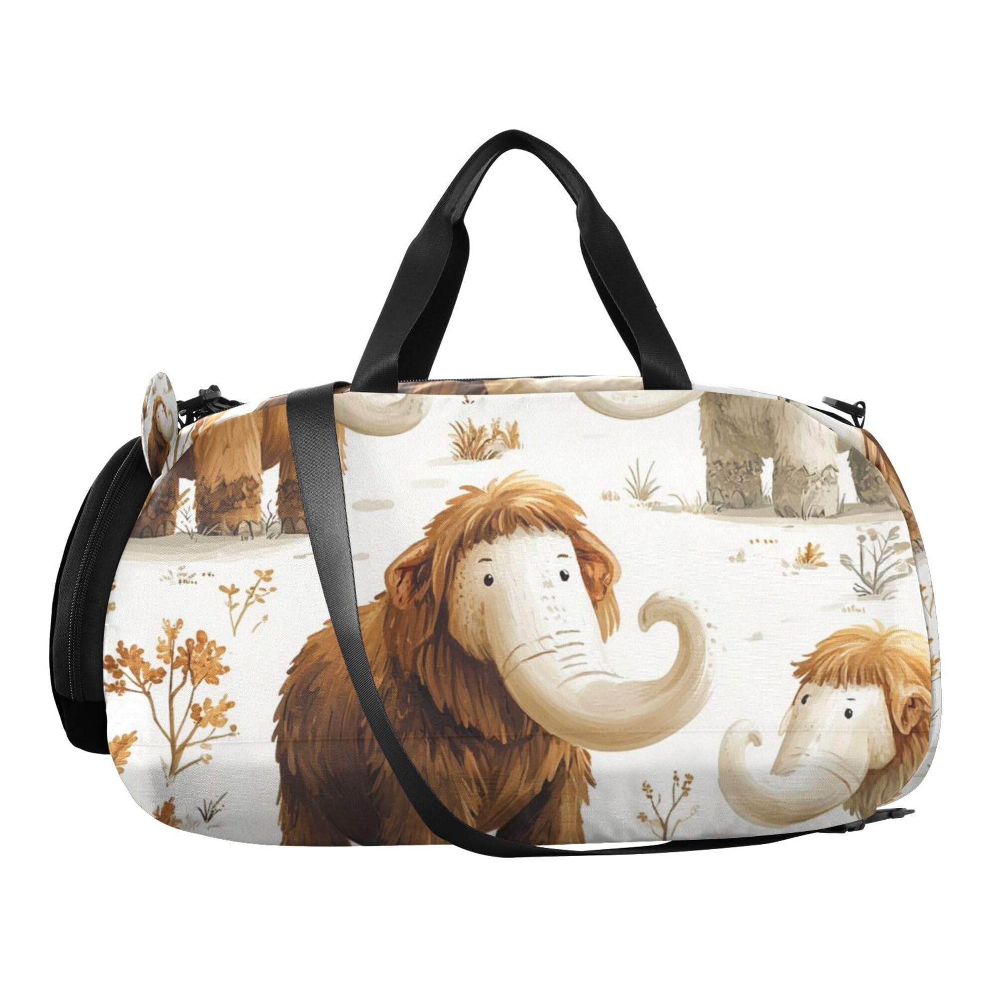 Glaphy Mammoths Cartoon Cute Duffle Bag for Toddler Boys Girls, Gym Sports Bag with Shoe Compartments, Kids Travel Overnight Weekender Shoulder Bag