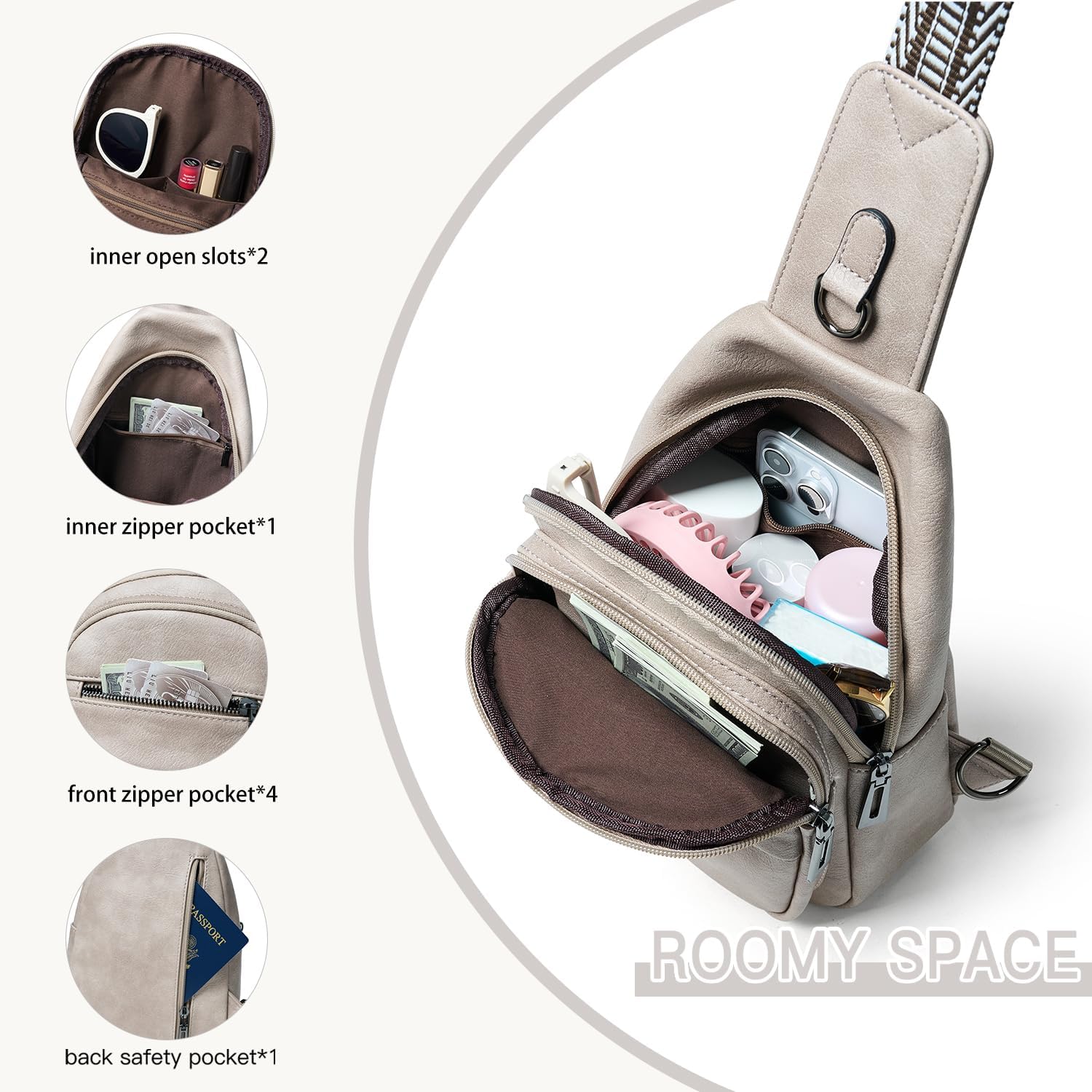 7L Sling Bag for Women Crossbody Bag Sling Purse Fanny Packs Vegan Leather Chest Bag Trendy Handbag Travel Anti Theft - Image 4