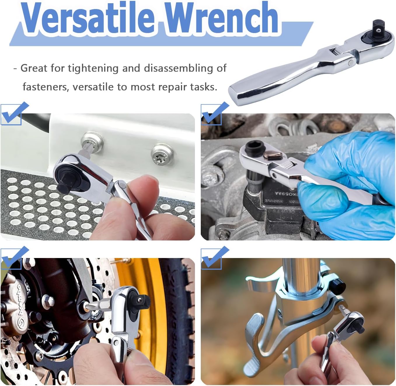 Mesee 1/4" Drive Ratchet Wrench, 2-In-1 Hex Bit Driver & Socket Wrench Flex Head Ratchet 72-Tooth Reversible Ratchet Wrench Mini Ratcheting Spanner Hand Repair Tool