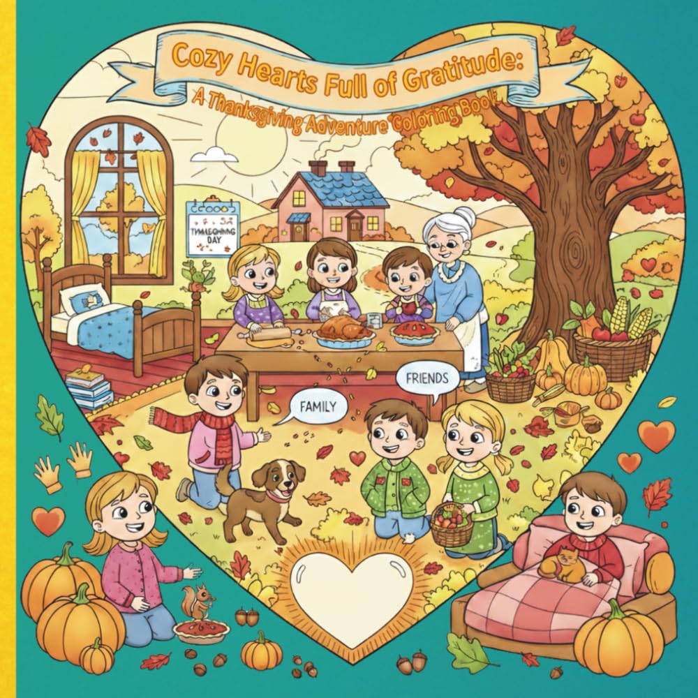 Cozy Hearts Full of Gratitude: A Thanksgiving Adventure: Coloring Book with Moral Lessons for Kids