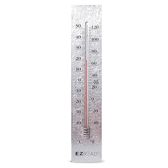 Headwind Metal Outdoor Thermometer 22.5" Antique Aluminum HeavyDuty Analog WallMount Gauge, WeatherResistant Vertical Design for Accurate Indoor & Outdoor Temperature by EZREAD