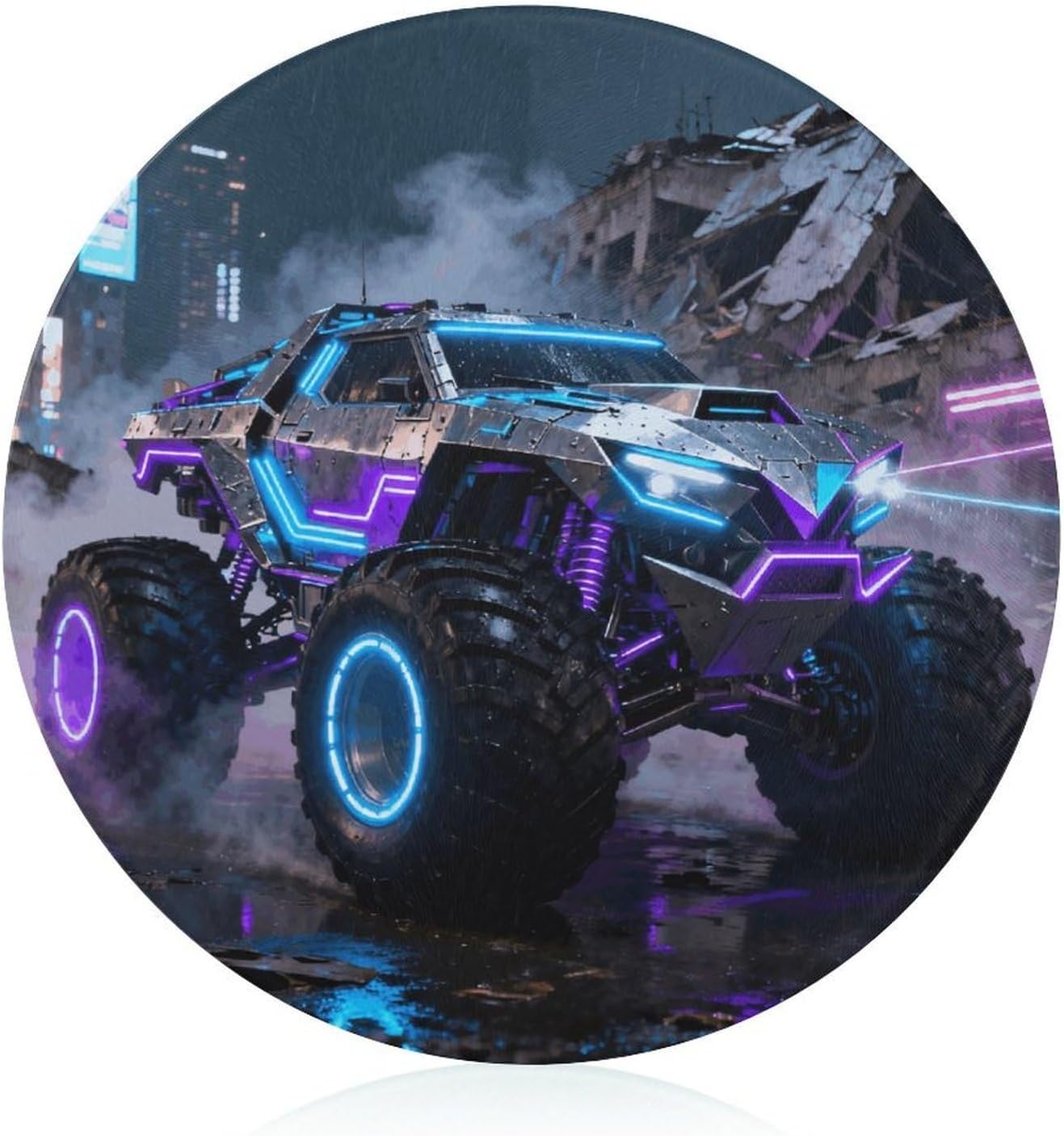 Monster Truck Chopping Block Tempered Glass Cutting Board Mats Round Countertop Cutting Boards Sturdy Charcuterie Boards for Bar Cheese Board Snack Tray