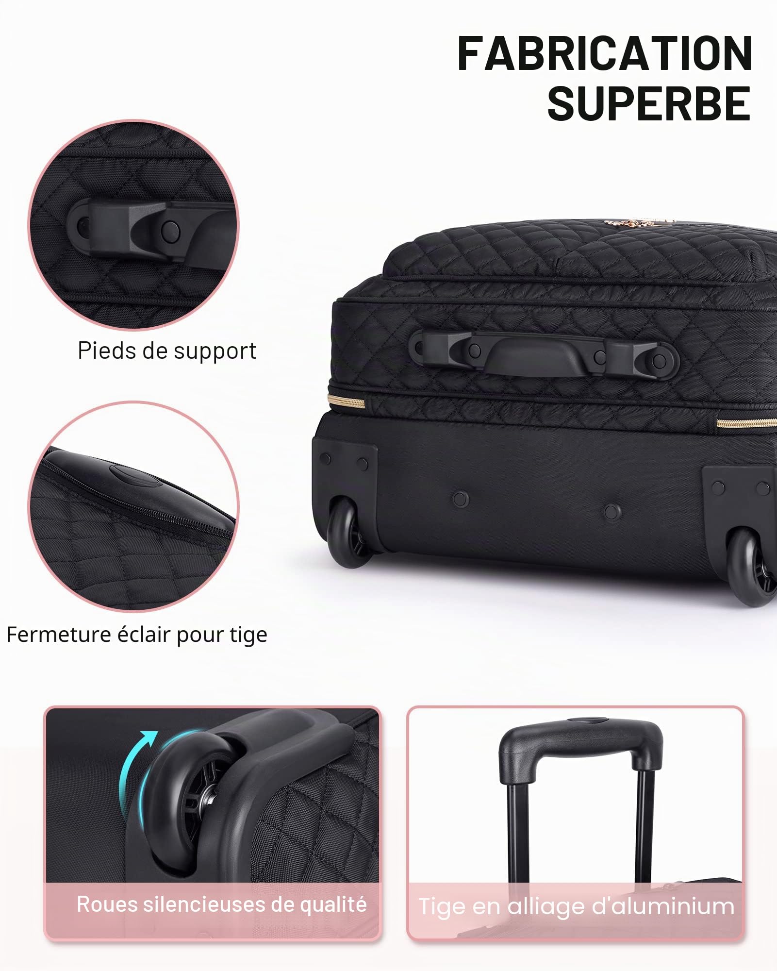 bagsmart Roller - Sacoche pour ordinateur portable - 17,3" - Avec roulettes - Pour le travail, les voyages, les affaires - Noir/blanc