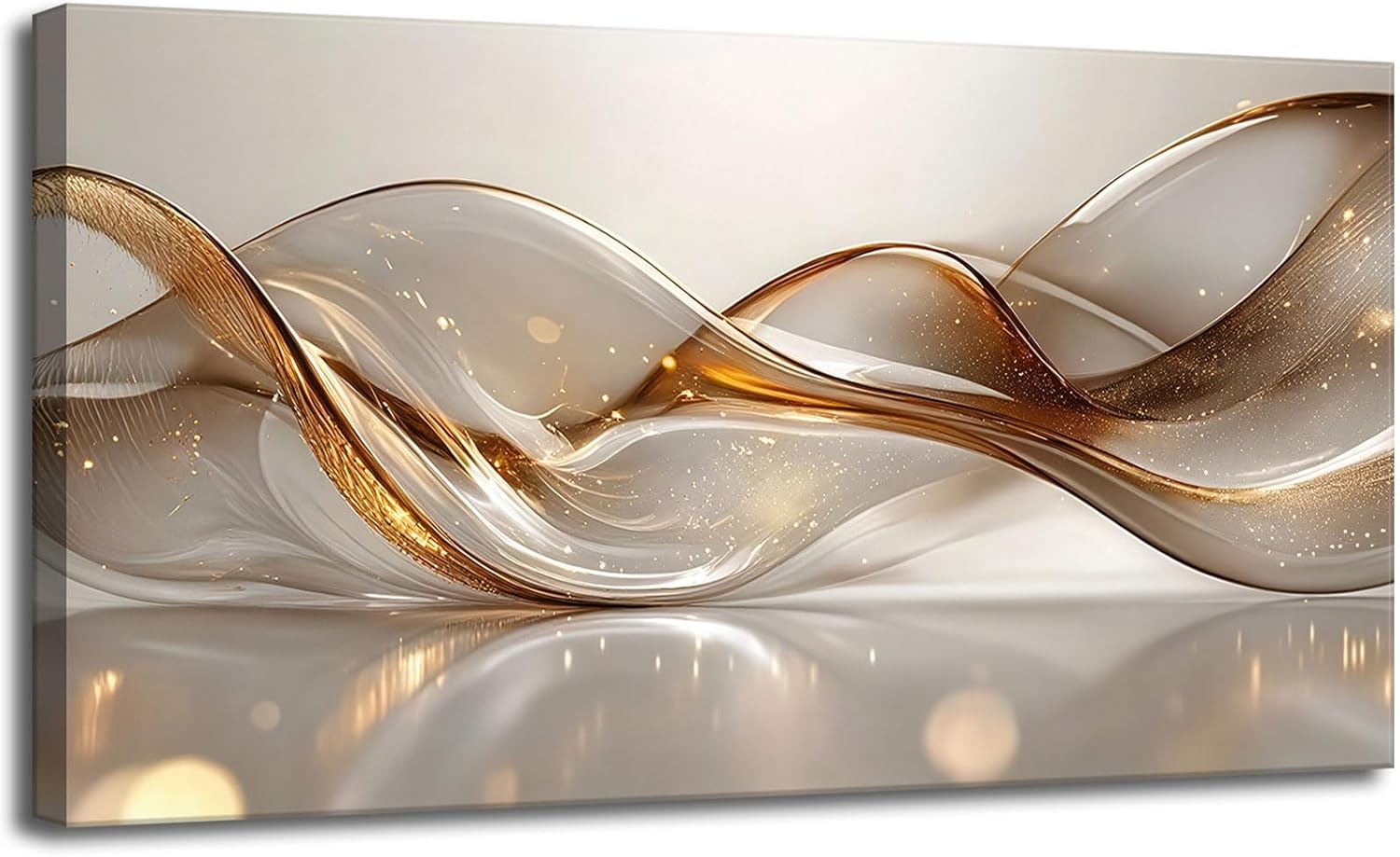 Modern Large Living Room Canvas Wall Art Gold Abstract Lines Decor painting Pictures Transparent Wave Neutral Posters Prints for Bathroom Bedroom Office Hallway Home Decoration Gold 40"L x 20"W