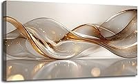 Aaginneswallart Gold Abstract Lines Canvas Wall Art - Modern Large 20x40in Living Room Decor for Bedroom Bathroom Office Hallway
