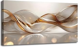 Aaginneswallart Gold Abstract Lines Canvas Wall Art - Modern Large 20x40in Living Room Decor for Bedroom Bathroom Office Hallway