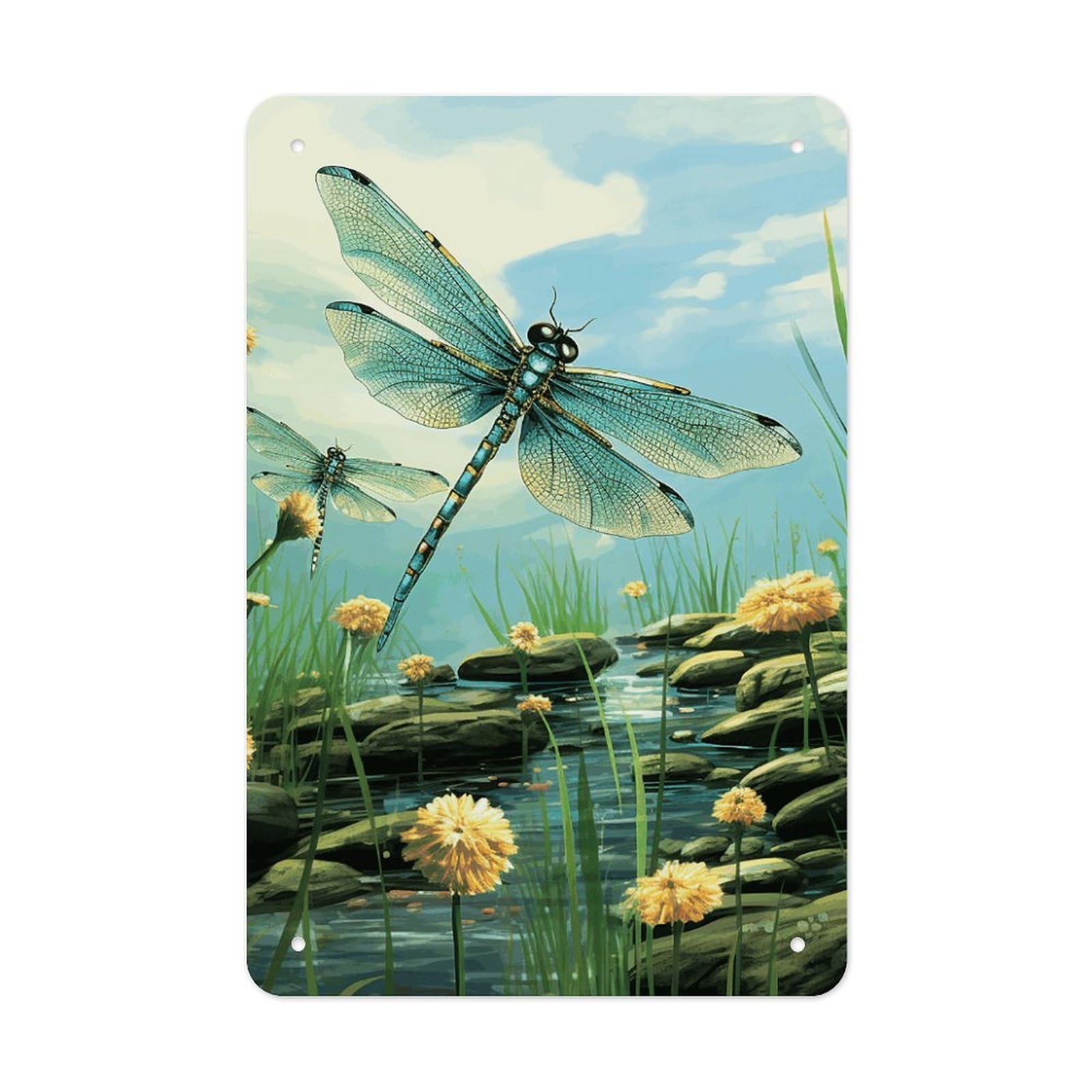 QMNLKH Dragonflies in Flight Plaques for Wall Decor, Personalized Metal Tin Sign for Home, Multifunctional Poster for Office, Fashion Painting for Hallway, Wall Art Pictures, 7.9x11.8Inch