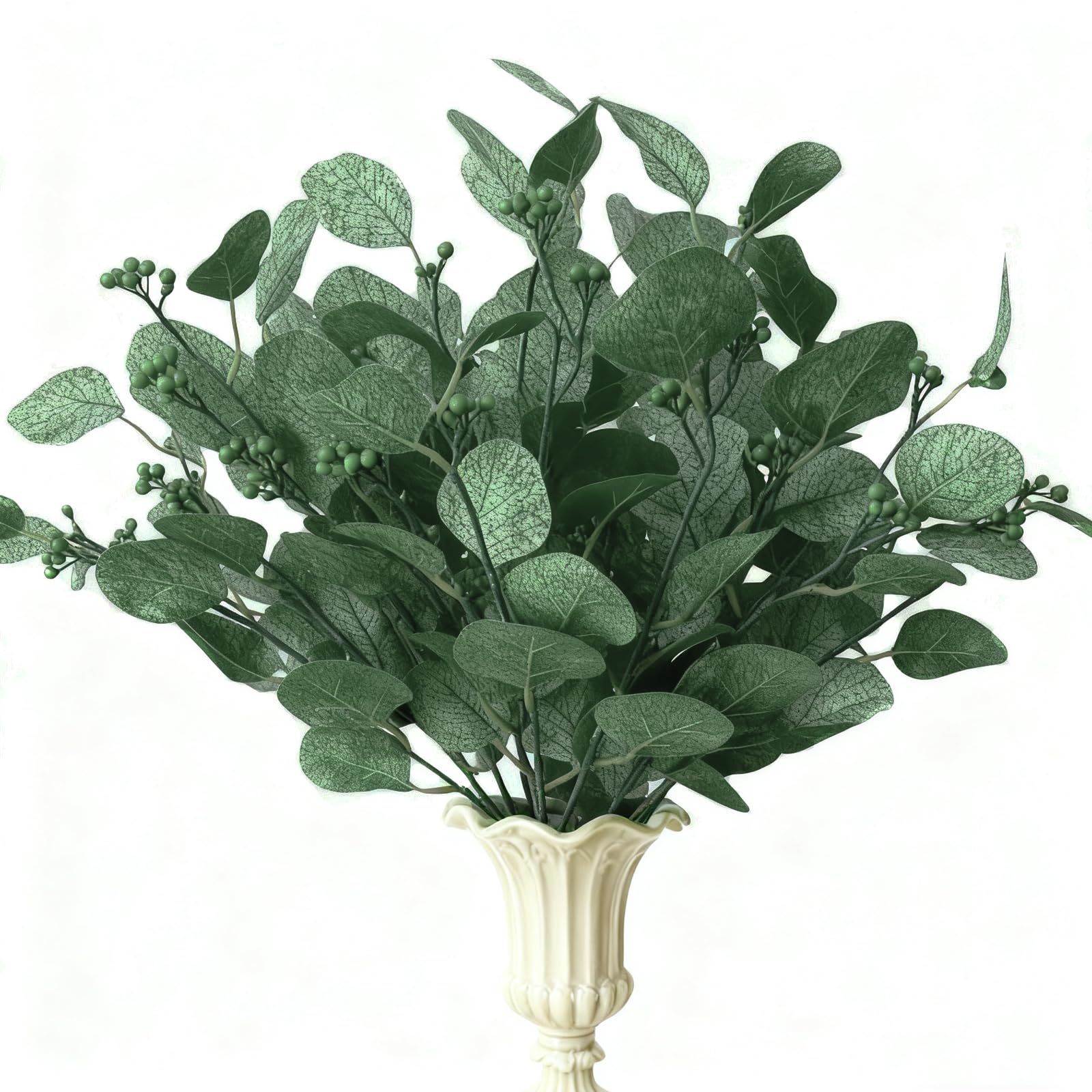 Eucalyptus Stems Leaves Artificial Flowers Long Silver Dollar Leaves Faux Bouquets Branches Decoration for Home Flower Arrangement Wedding Table Festival Farmhouse Party Halloween Deco (Gray-green)