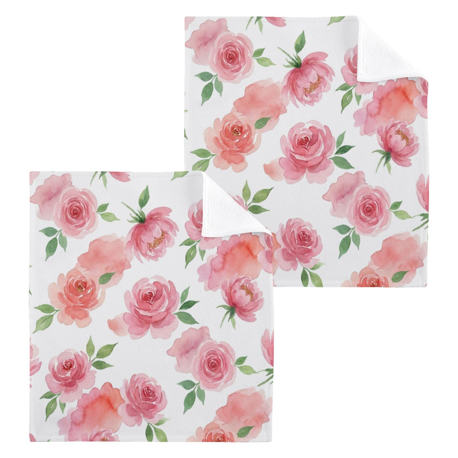 BOESI Blush Floral Pattern 12x12in Cotton Washcloth,Face Towel