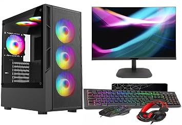 ASC Gaming PC Bundle AMD Ryzen 5 5500, 16GB RAM, 1TB+256GB SSD, GT730 2GB Graphics, 22" Monitor, Windows 11, Black RGB 6 Fan Mesh Gaming Case