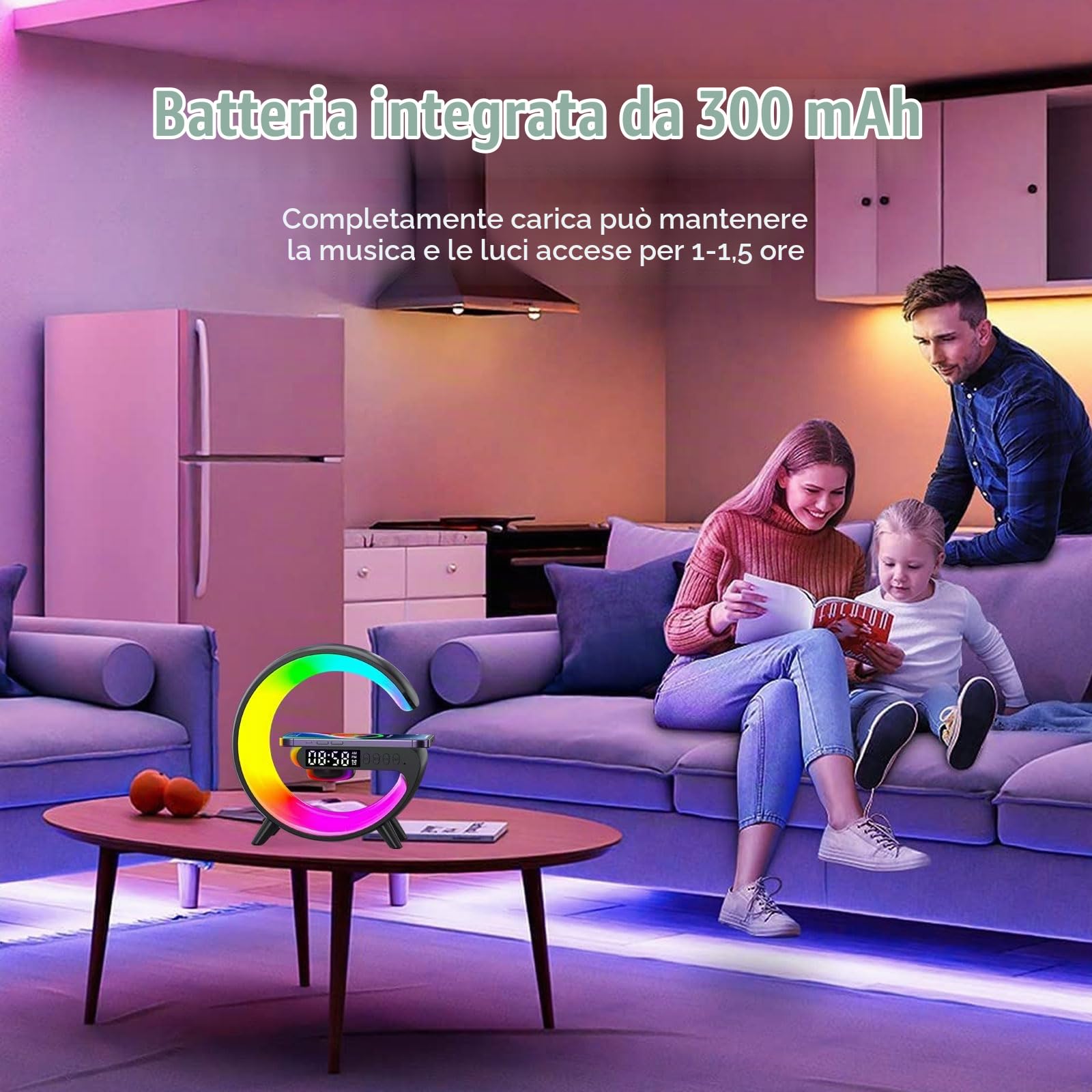 Lampada Wireless da Comodino, Lampada Ricarica Wireless Lampada Comodino Intelligente, Supporta la Connettività Bluetooth, Luci Multicolori, Adatto per il Comodino della Camera da Letto