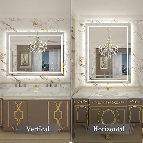 Miniatura 6 de Espejo de baño iluminado con luces, 48 x 30 pulgadas frontal y retroiluminado espejo LED de baño para tocador, espejo de pared LED antiniebla