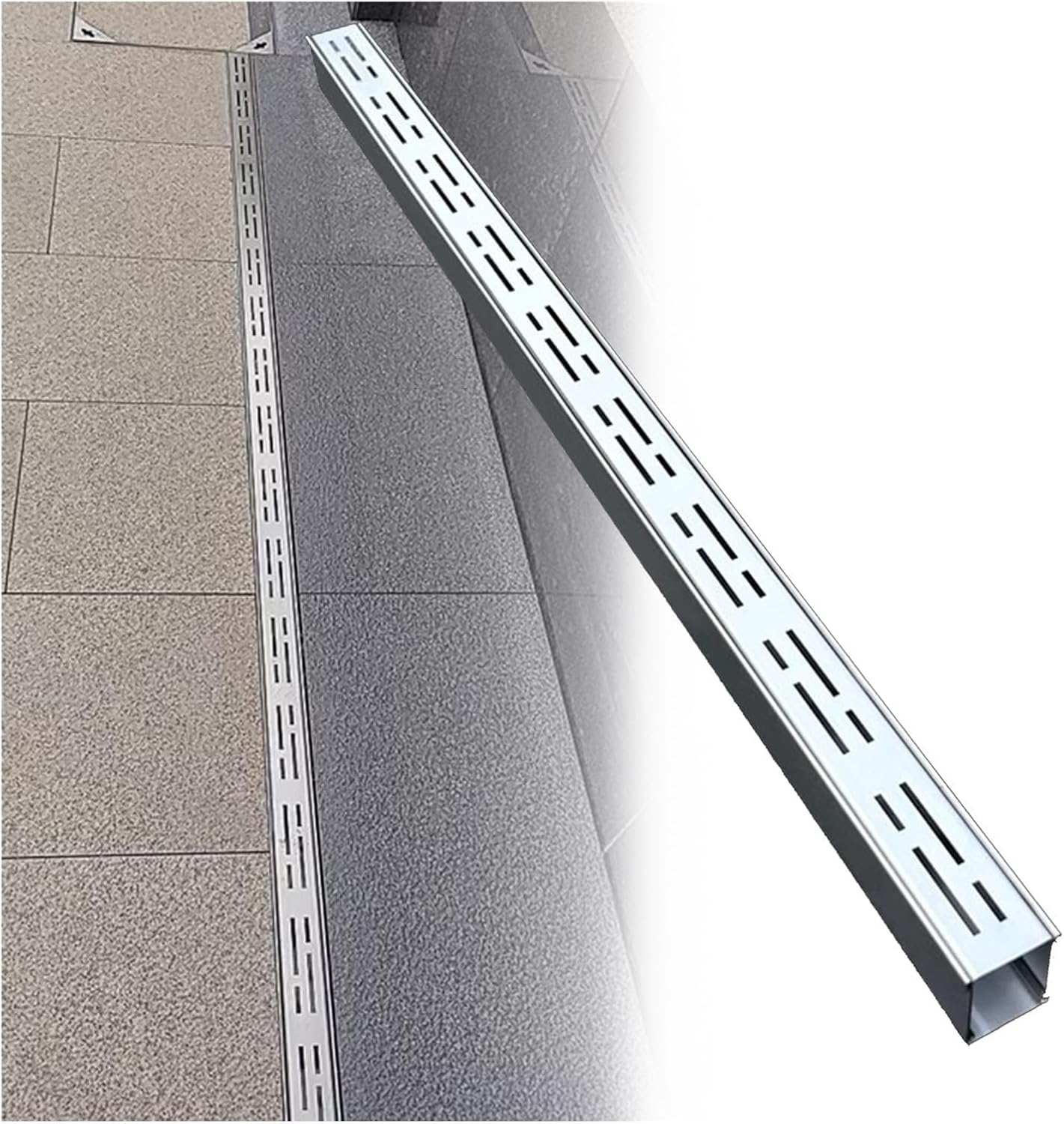 Narrow Stainless Steel Trench Drain Grate - Removable Outdoor Cover for Patio, Pool Deck & Shower Drainage, 10x3cm (4x1-1/5) - Durable & Rust-Resistant Design