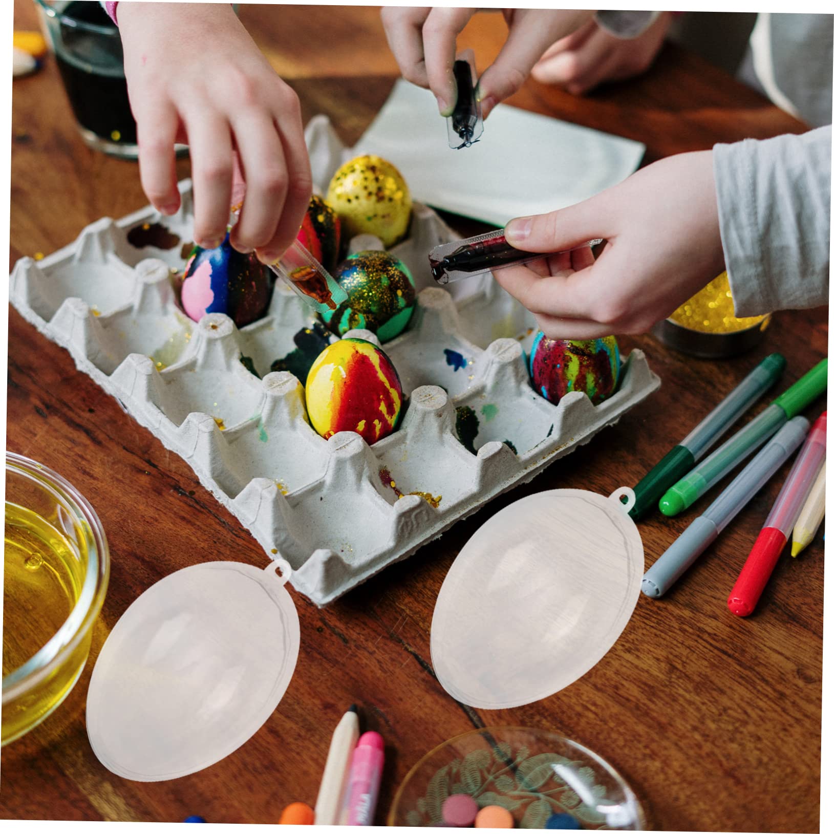 12 Pezzi Uova di Primavera in Plastica Trasparenti con Corda per Decorazioni Appese, Scatole a Forma di Uovo, per Feste e Decorazioni di Festival