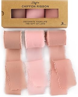 Chiffon Ribbon Fringe Gift Ribbon 3 Rolls 1.5" Wide x 7 Yd Dusty Rose Ribbons Set for Wedding Decor, Bridal Bouquets, Hand...