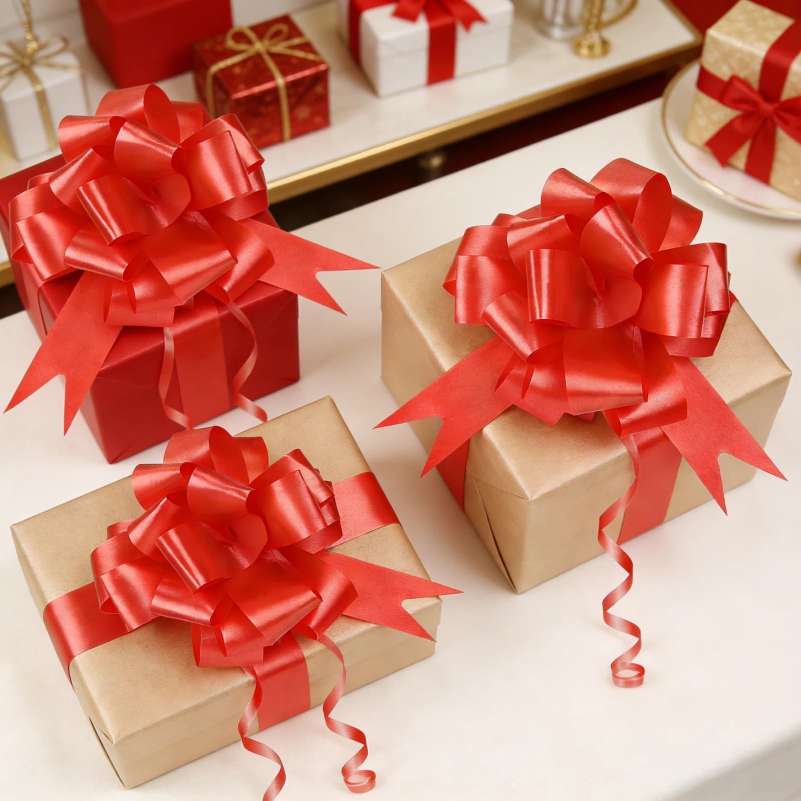 GWHOLE Lot de 60 nœuds en ruban rouge de 12,7 cm pour emballage cadeau, mariage, Noël, décoration d'intérieur