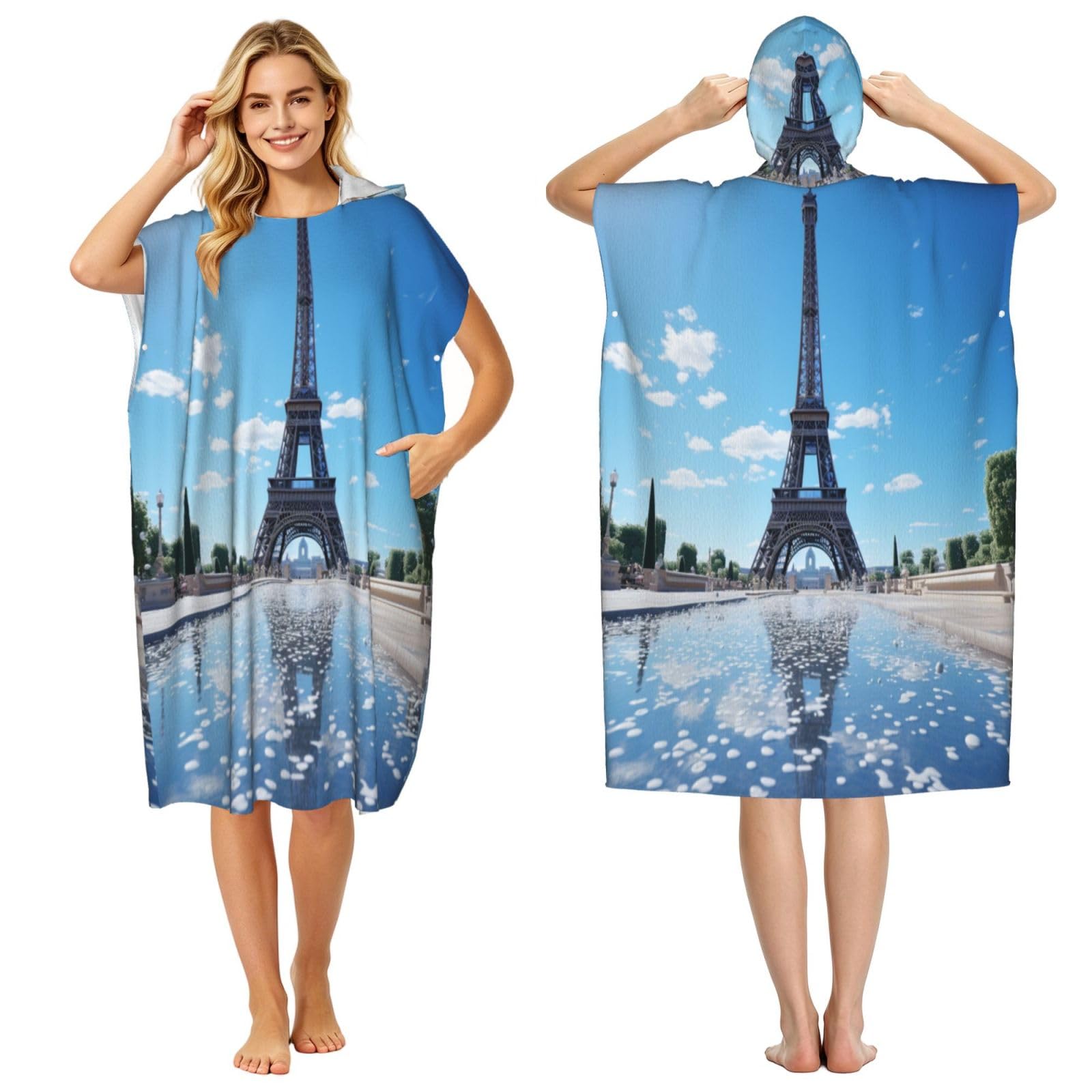 DTHKJNLSF The Majestic Eiffel Tower Adult Hooded Beach Poncho Towel
