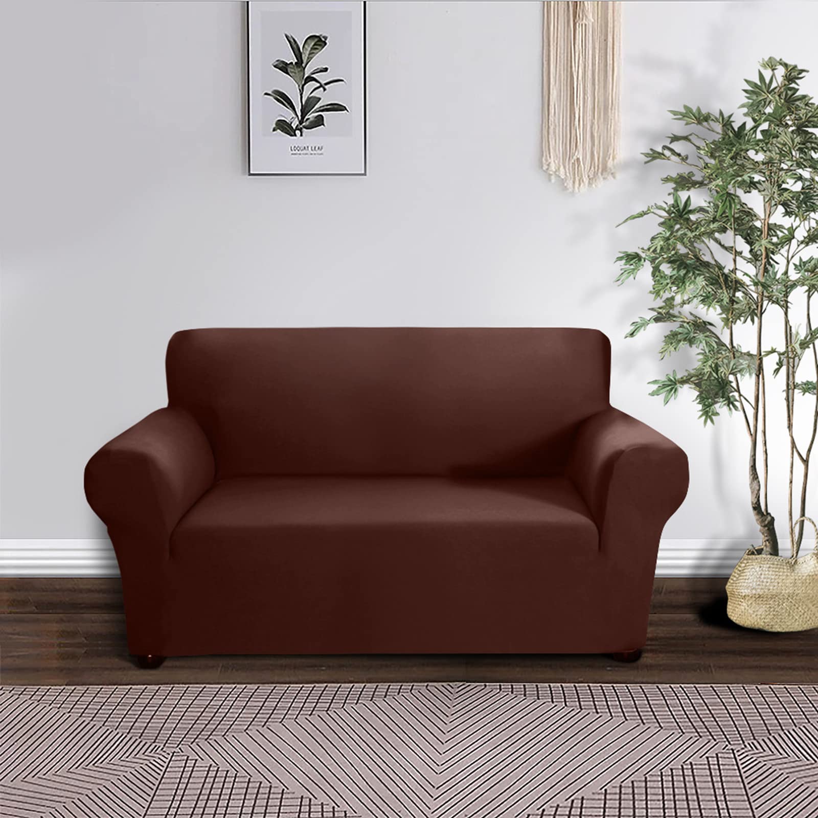 Housse de canapé extensible marron 1 place pour protéger des animaux et taches
