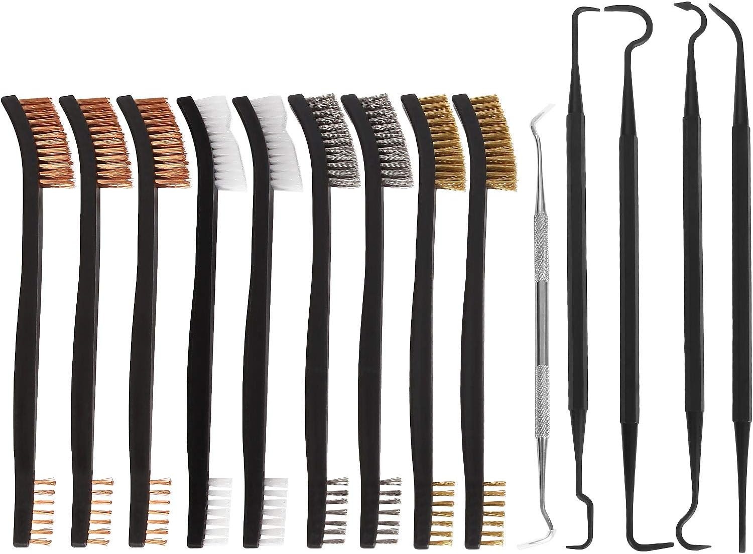 14Pack Gun Cleaning Brushes & Picks Kit Set, Double-Ended Brass Steel Nylon Phosphor Copper Bristle Brushes & Armorer Cleaning Picks for Pistol/Shotgun/Rifle : Sports & Outdoors
