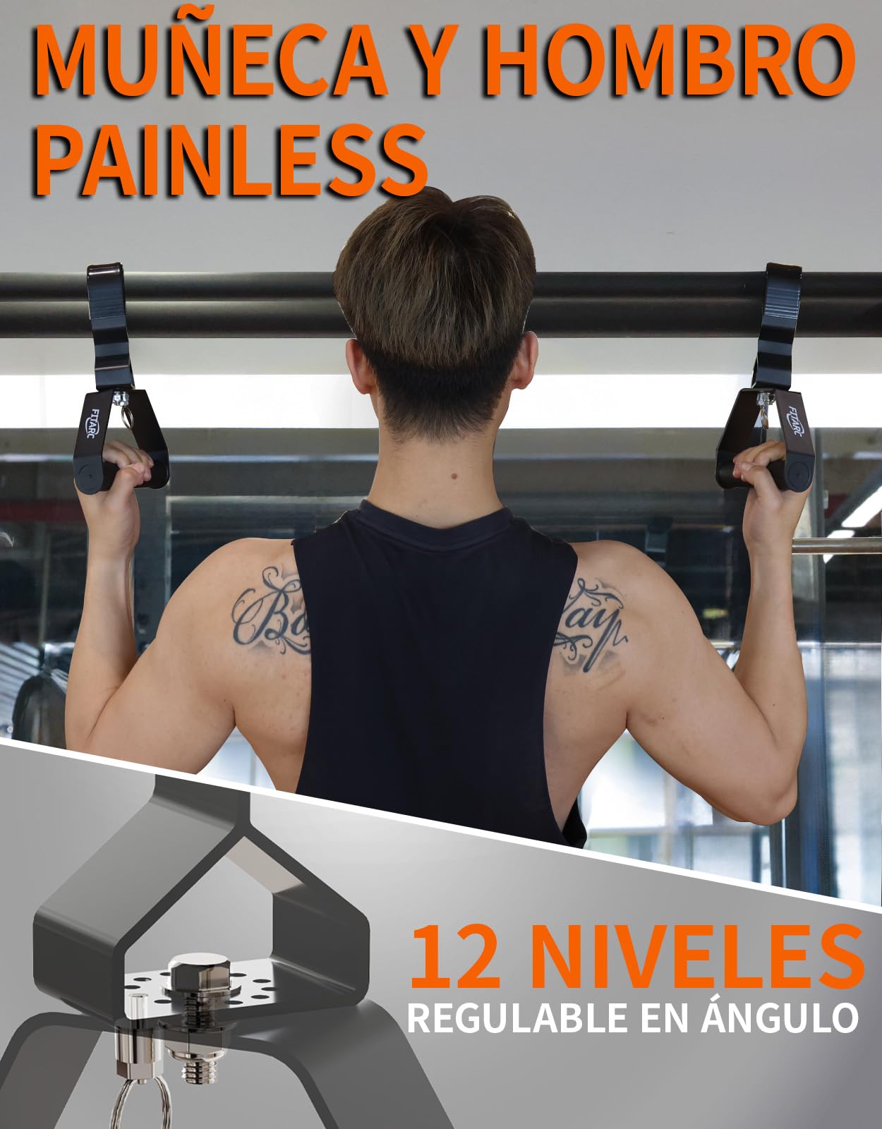 Fitarc Agarre Mejorado de 12 Niveles V2 - 2 Piezas, Mango de Ajuste Con Accesorios Extraíbles LAT, Para Remo y Dominadas