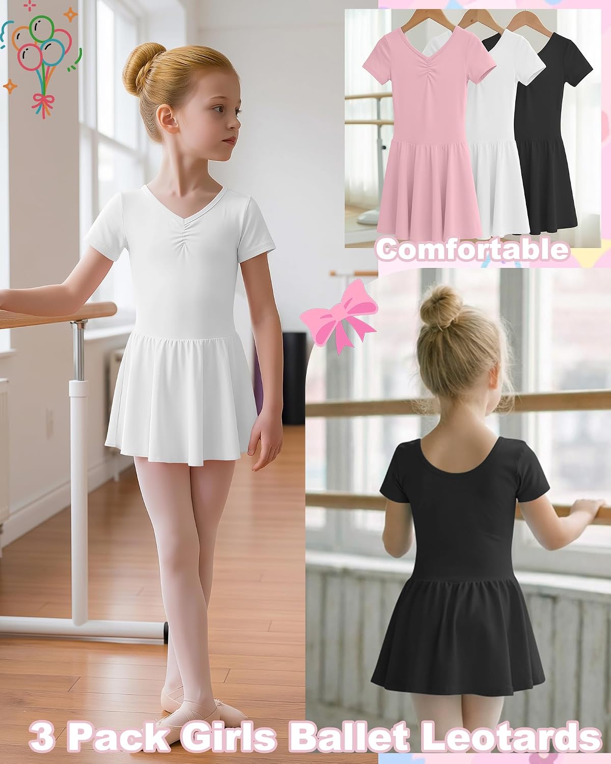 3 Pack Girl's Ballet Leotards