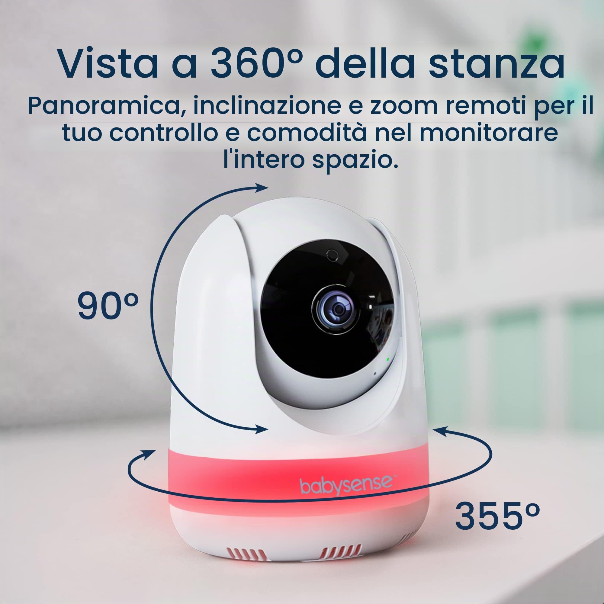 Babysense Telecamera aggiuntiva per video baby monitor MaxView, audio talkback bidirezionale, visione notturna, luce notturna RGB, ninne, monitoraggio della temperatura