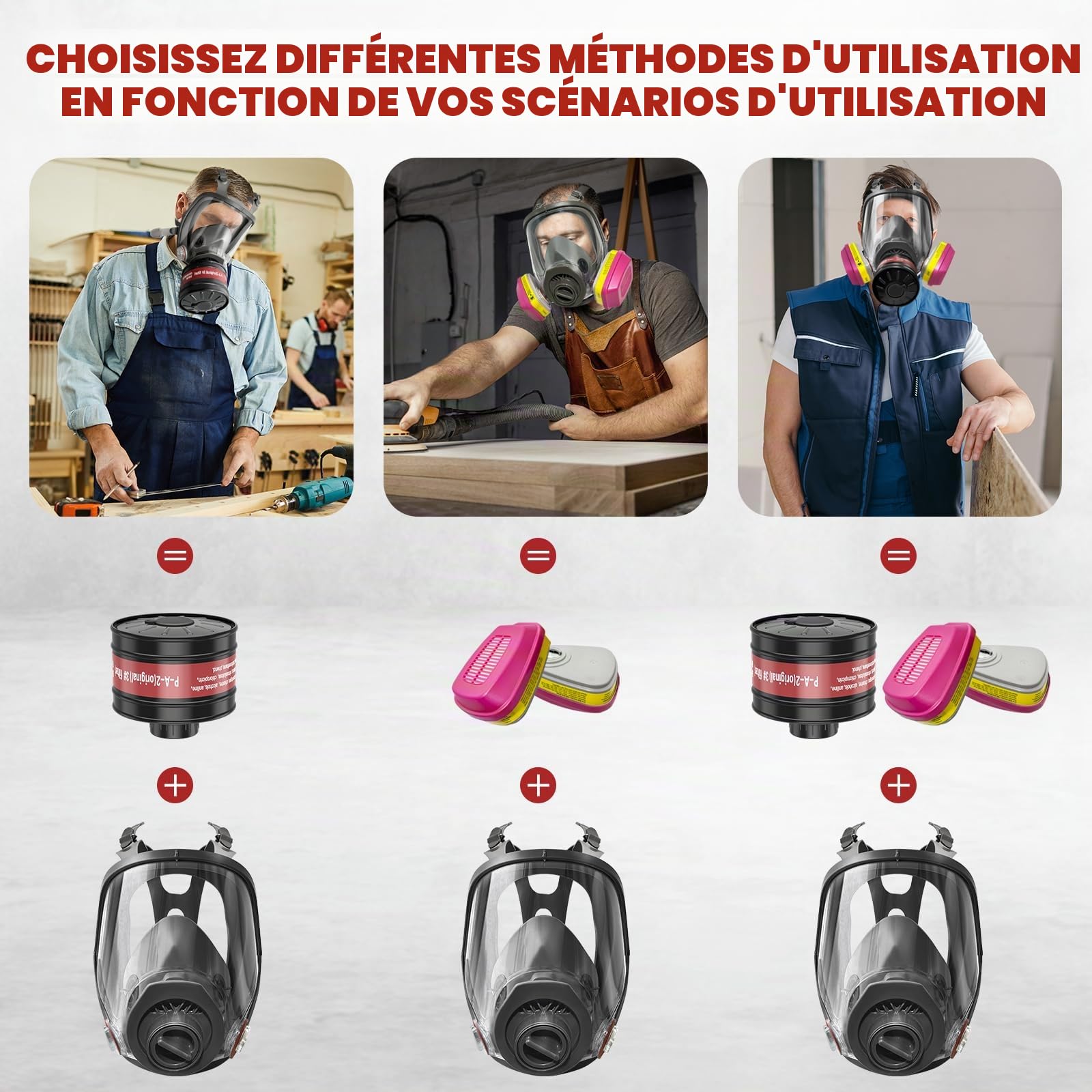 Masque à gaz complet pour la survie nucléaire et chimique - Masque respiratoire complet avec filtres 60923 et filtres de 40 mm contre la poussière, les vapeurs organiques, les gaz à peindre, les