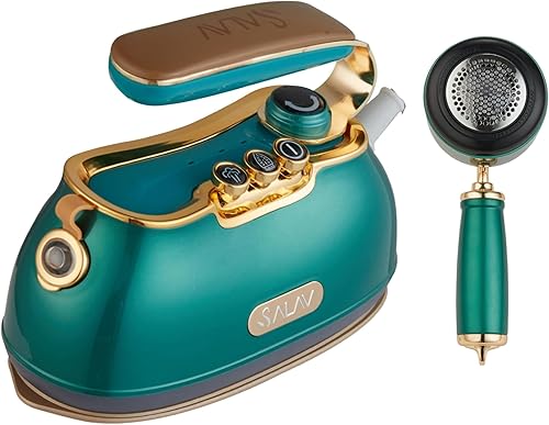 SALAV IS-900A - Vaporizador de ropa de mano retro + plancha, placa de vapor de cerámica, 1000 vatios de vapor, elimina las arrugas en la ropa