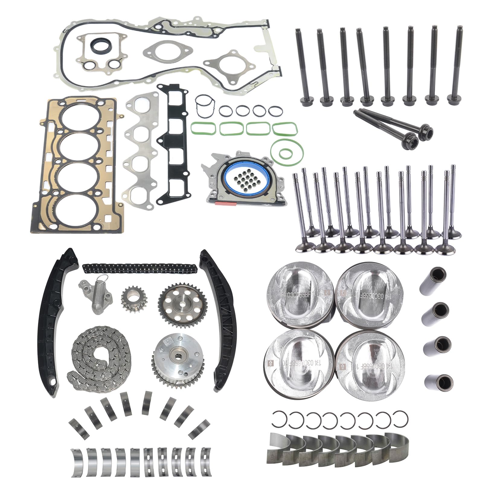 Pistón y juego de cadena de distribución compatible con G0lf V VI E0s 1.4 R4 16V TSI CAV CAX CTH 03C109571F 03C109509L
