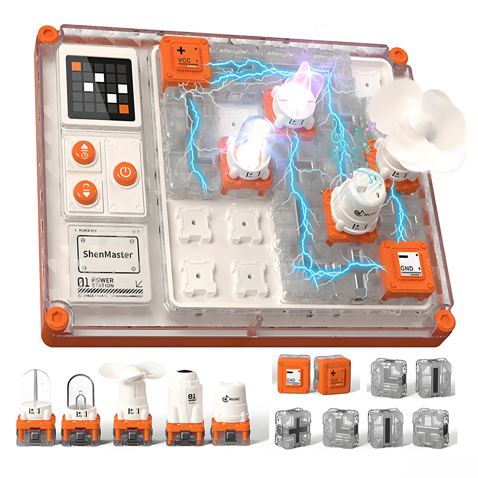 Kit d'apprentissage électronique STEM à partir de 3 ans, édition avec plus de 500 circuits, affichage LED et modules rechargeables | Entraînement logique, kit d'expérimentation de physique, basse