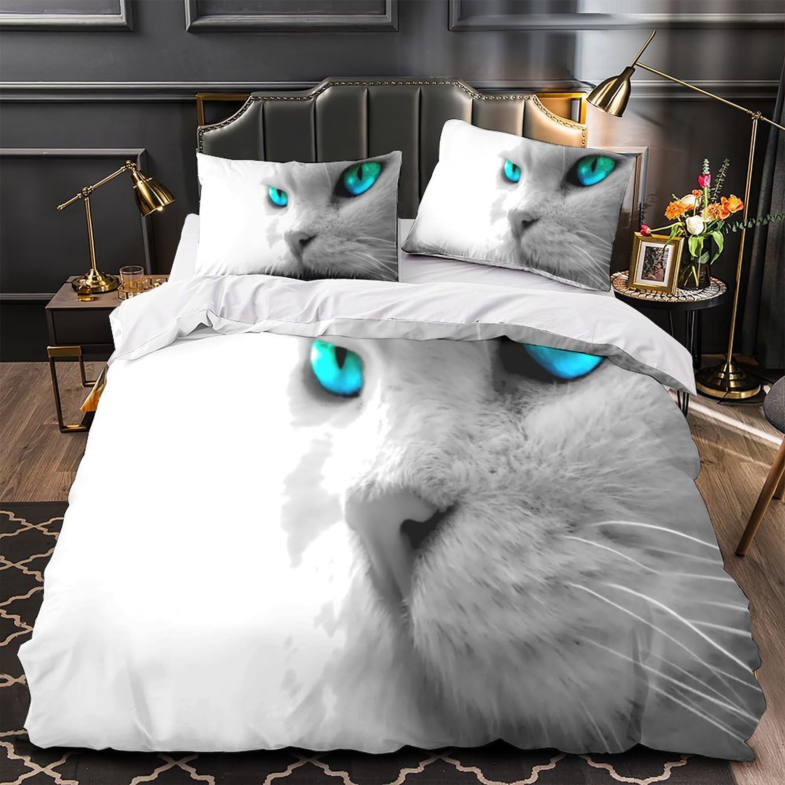 Parure de lit chat ultra douce anti-acarien pour fille garçon