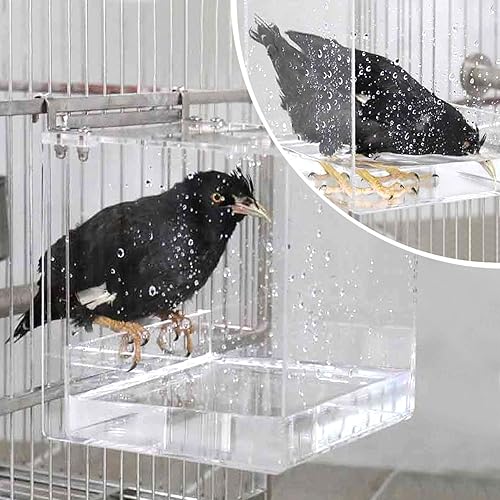 Miniatura 2 de HOSUKKO Bañera para pájaros para jaula sin fugas, 6.4 x 6.4 pulgadas, acrílico transparente para pájaros, loro, periquitos, ducha, comedero de
