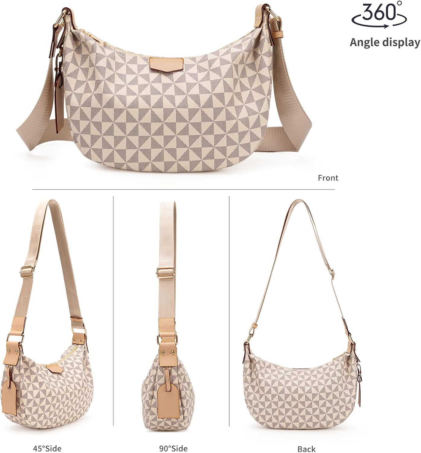 LEIDAXIA Fashion Designer White Shoulder Bag for Women Faux Leather Checkered Purse PU Crossbody Bags (Meniscus) - Image 4