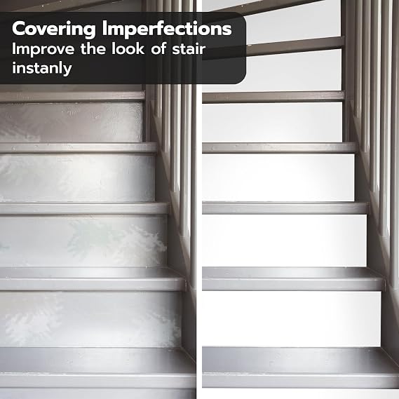 funlife 14 Strips Pure White Stair Riser Decals Peel and Stick, White Stair Riser Stickers Self Adhesive Vinyl Stairway Stickers for Entryway, Staircase Step Decals for Home Decor, 7.09 x 47.24