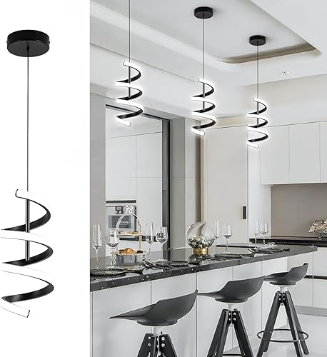 Black Spiral Led Pendant Light Fixtures, 4500K Cold White LED