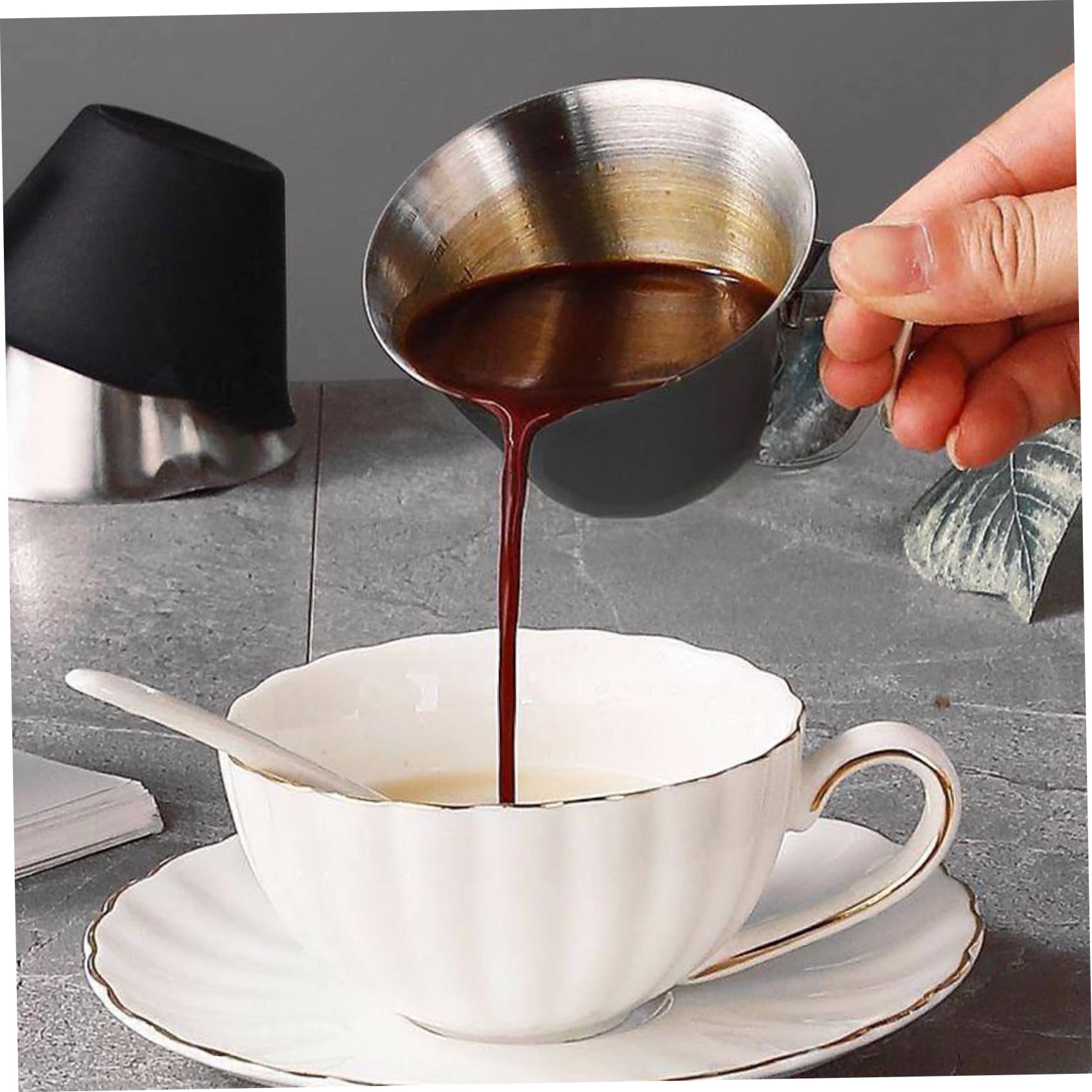 Zestaw filiżanek do espresso ze stali nierdzewnej – 2 szt. kieliszków do kieliszków z uchwytem do doskonałych kieliszków do kawy – niezbędne akcesoria do espresso