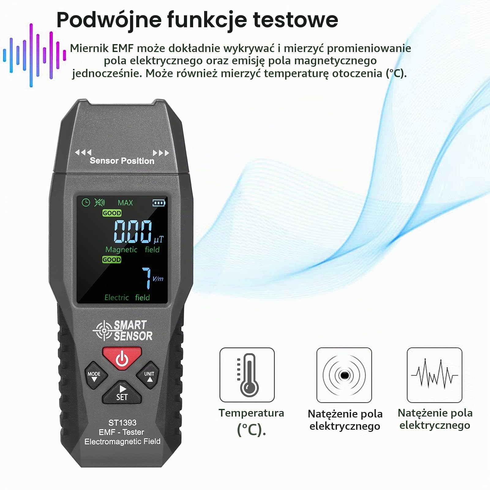 Irfora ST1393 miernik EMF, detektor pola elektromagnetycznego EMF, przenośny mini cyfrowy tester promieniowania LCD do pól elektromagnetycznych