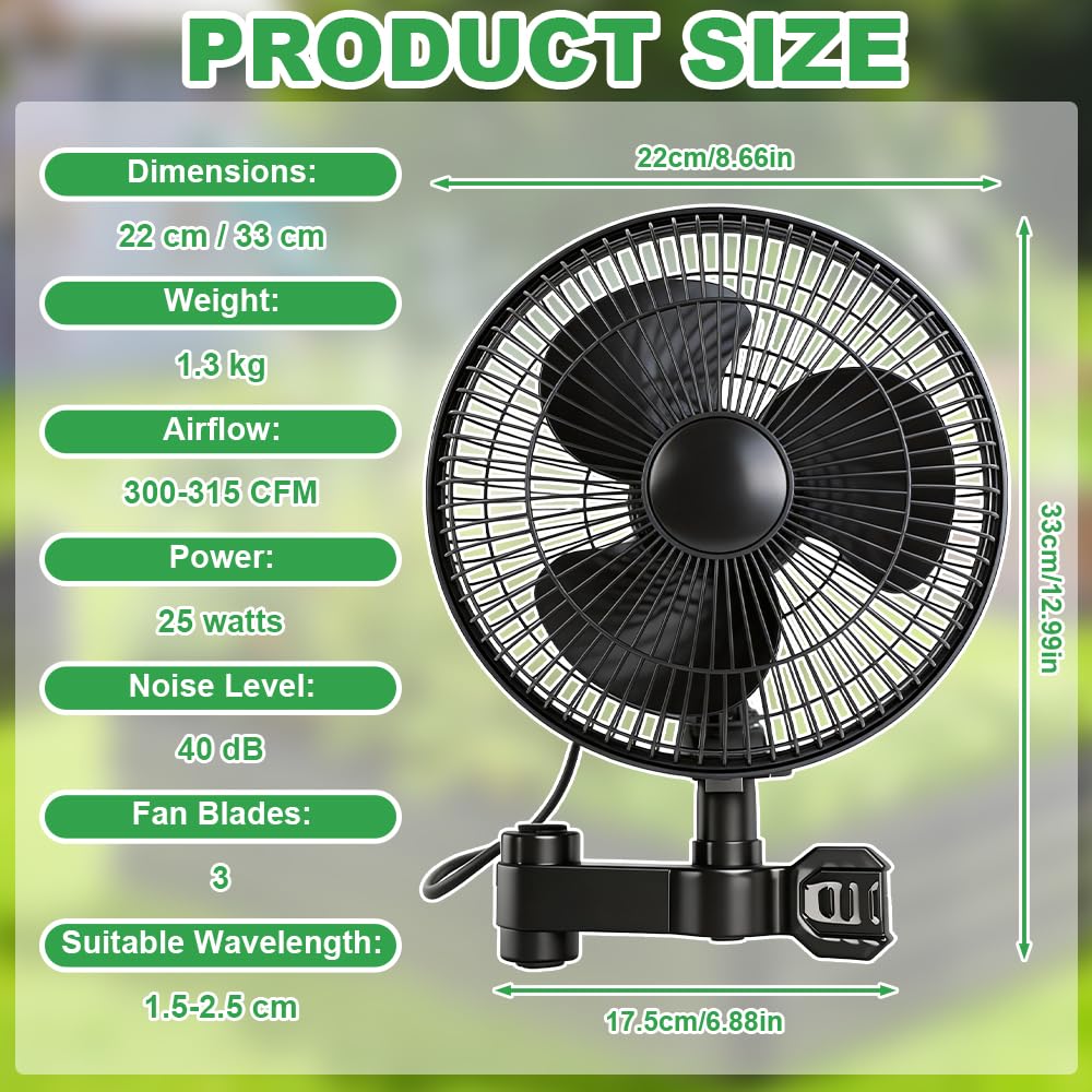 Grow Ventilator mit Clip 2 Geschwind, Oszillierender Klemmventilator zur Befestigung an Grow Tent-Stangen, Leise Grow Lüfter, Perfekt für Zelt Growzelt Grow Tent
