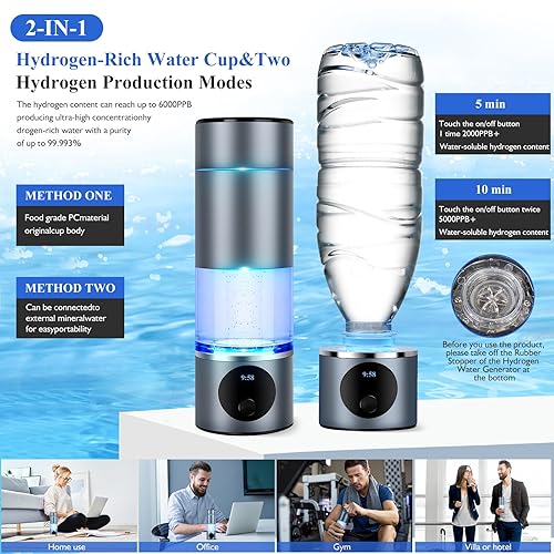 Miniatura 7 de SANKEDOU Botella de agua de hidrógeno con tecnología PEM SPE de 5000 ppb, máquina ionizadora de agua de hidrógeno portátil 2024, generador de agua