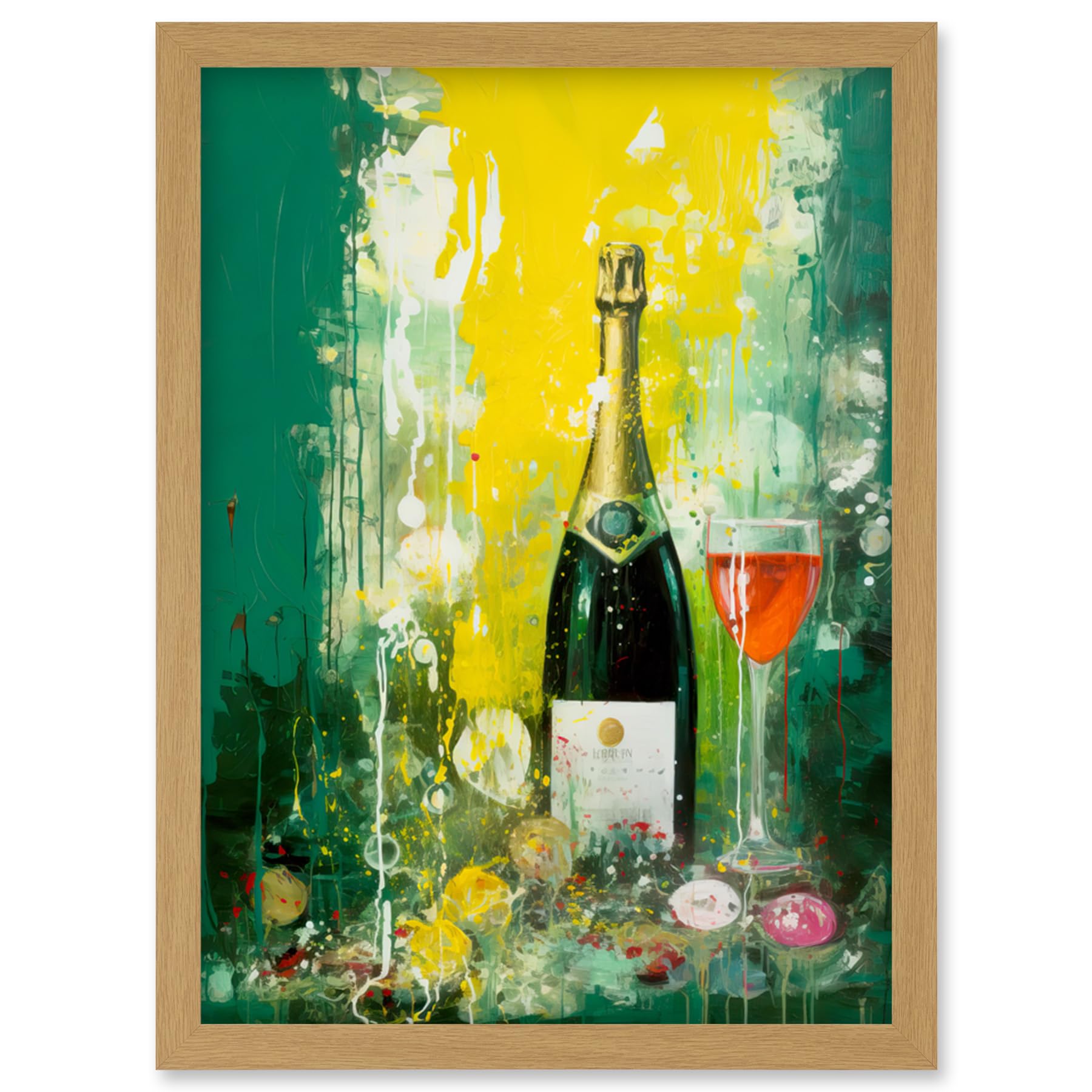 Artery8 Bubbly Pink Champagne Sparkling Wine Celebration Artwork Framed Wall Art Print A4