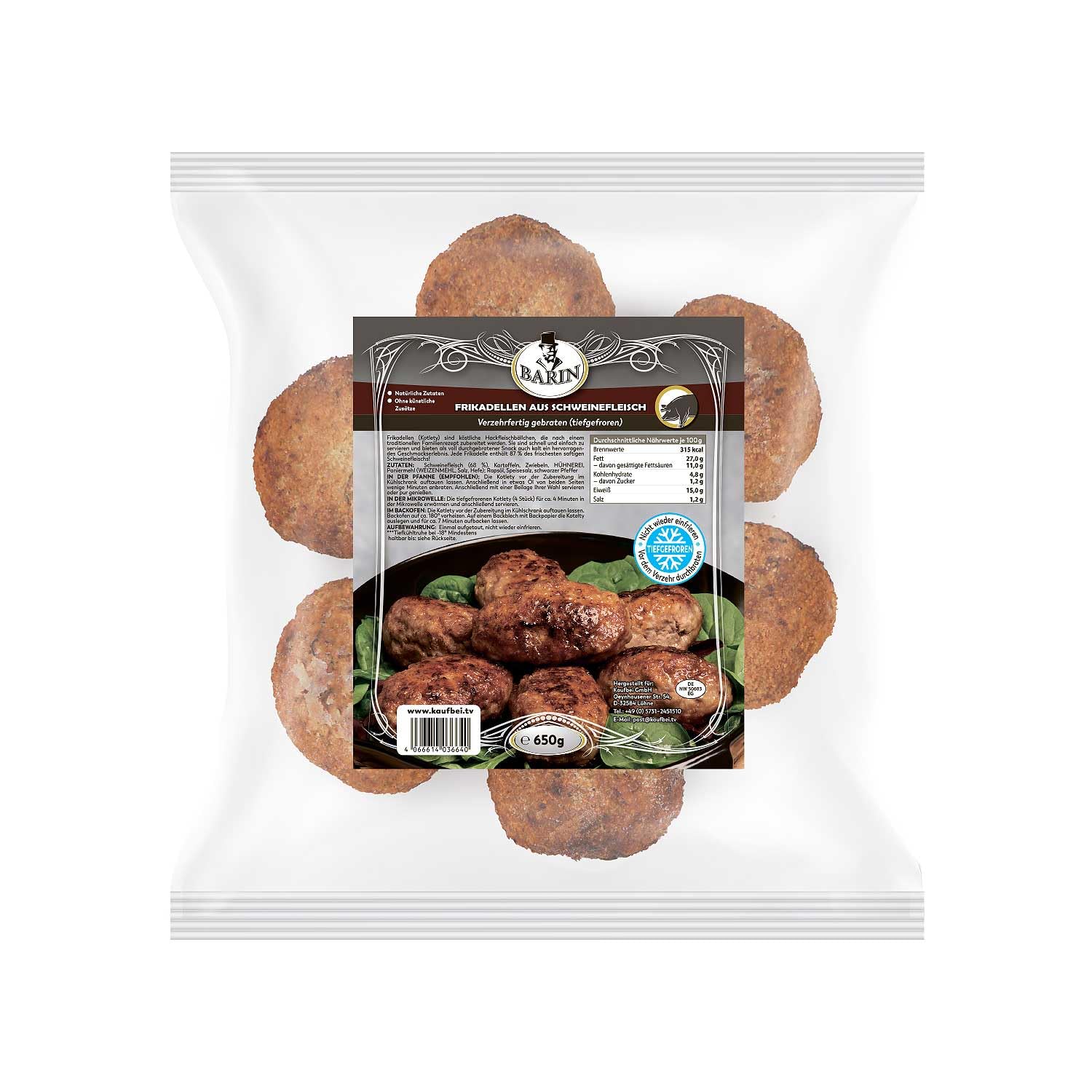 BARIN SET 3x Frikadellen Kotlety aus Schweinefleisch 1950g Tiefgefroren Traditionelle Hackfleischbällchen Handgefertigt mit Natürlichen Zutaten Ohne Geschmacksverstärker Einfache Zubereitung