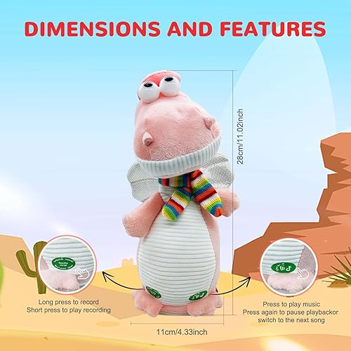 Miniatura 6 de Aoblbiol Juguetes de dinosaurio que hablan bailando (dinosaurio rosa)