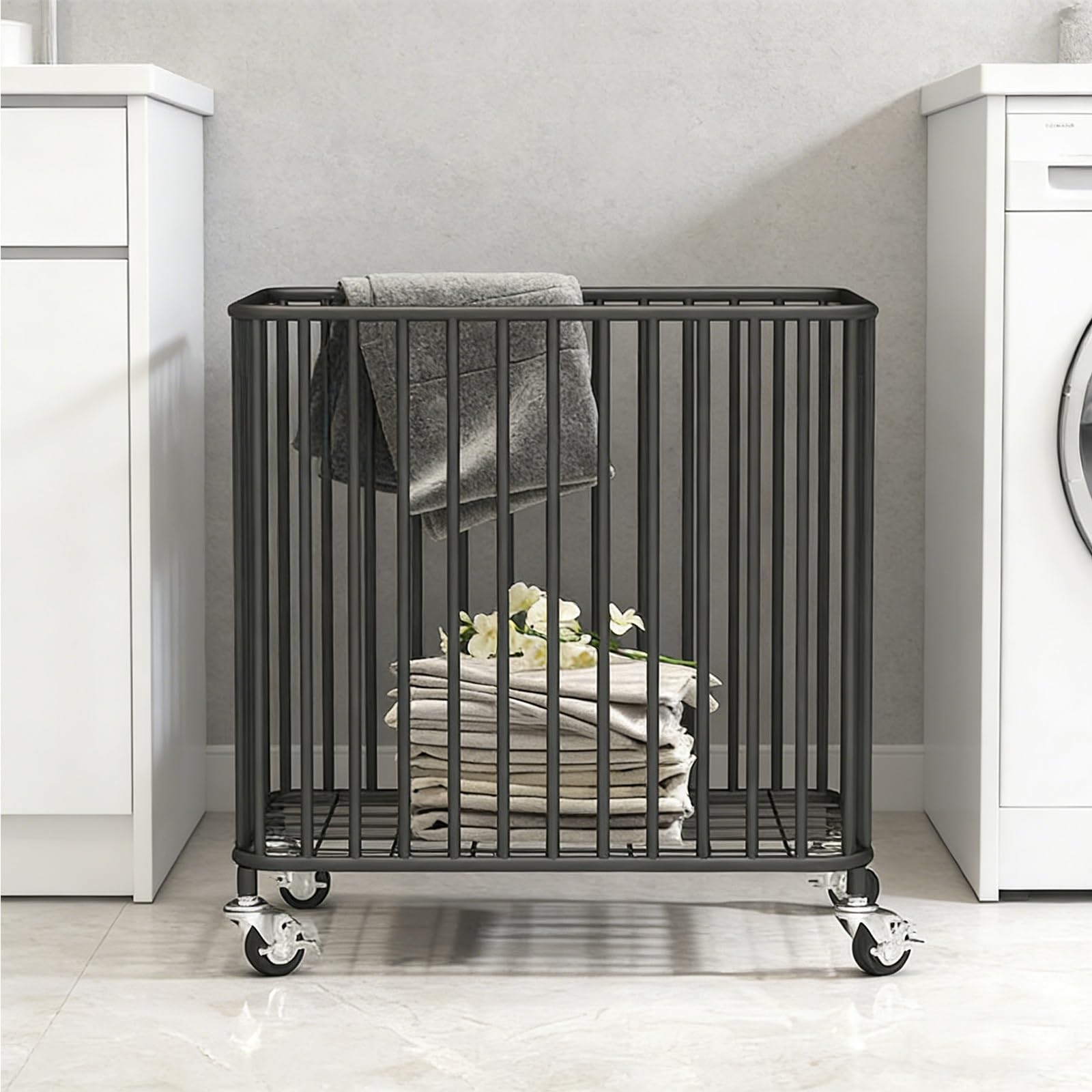 SFSLBFB Large Rolling Laundry Hamper with Wheels, Pull Ring Clothes Sorter Cart, Space Saving Dirty Laundry Basket Organizer for Bathroom, Bedroom, Dorm
