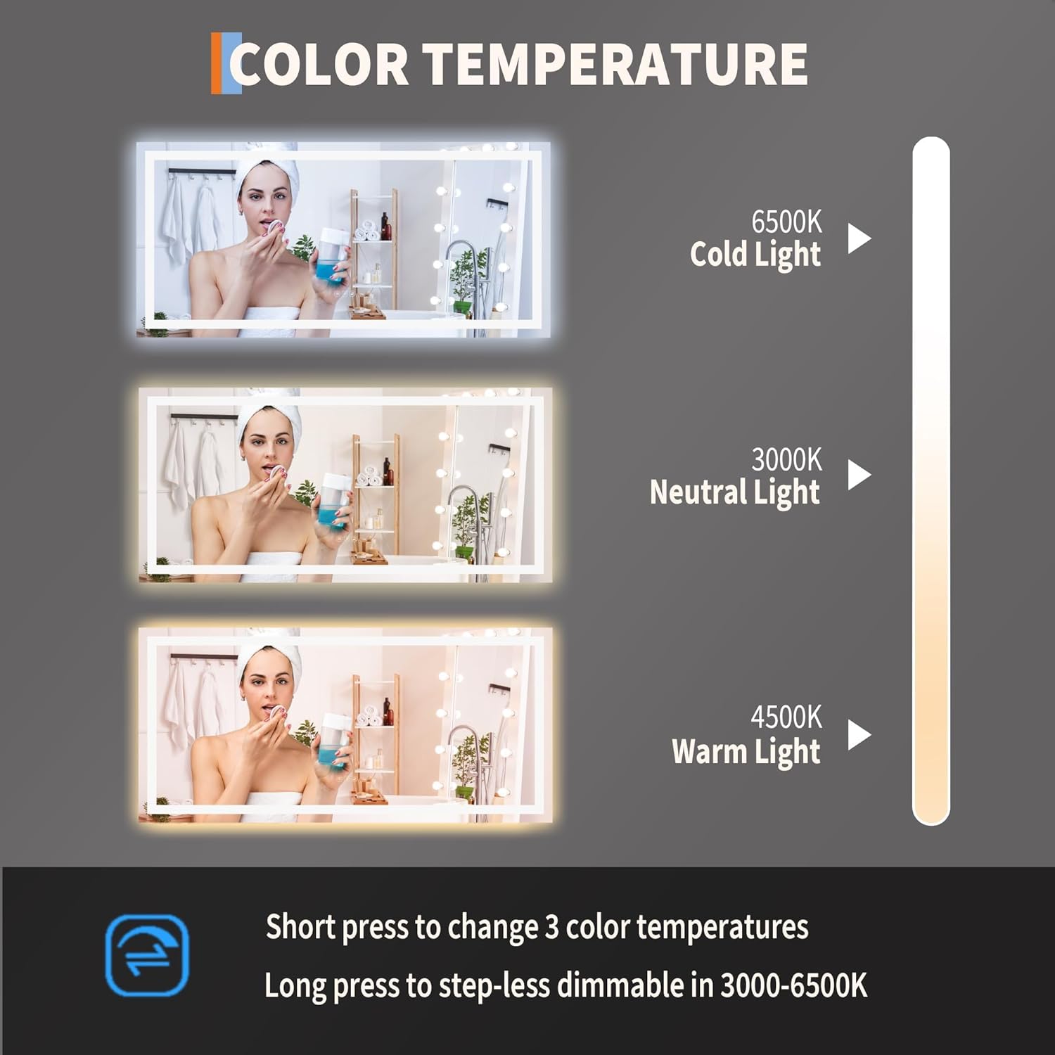 60x30 Inch LED Bathroom Mirror with Dimmable Lighting, Anti-Fog, Backlit and Front Lit, Smart Vanity Mirror with Memory Function, Shatter-Resistant, Horizontal or Vertical Wall Mount