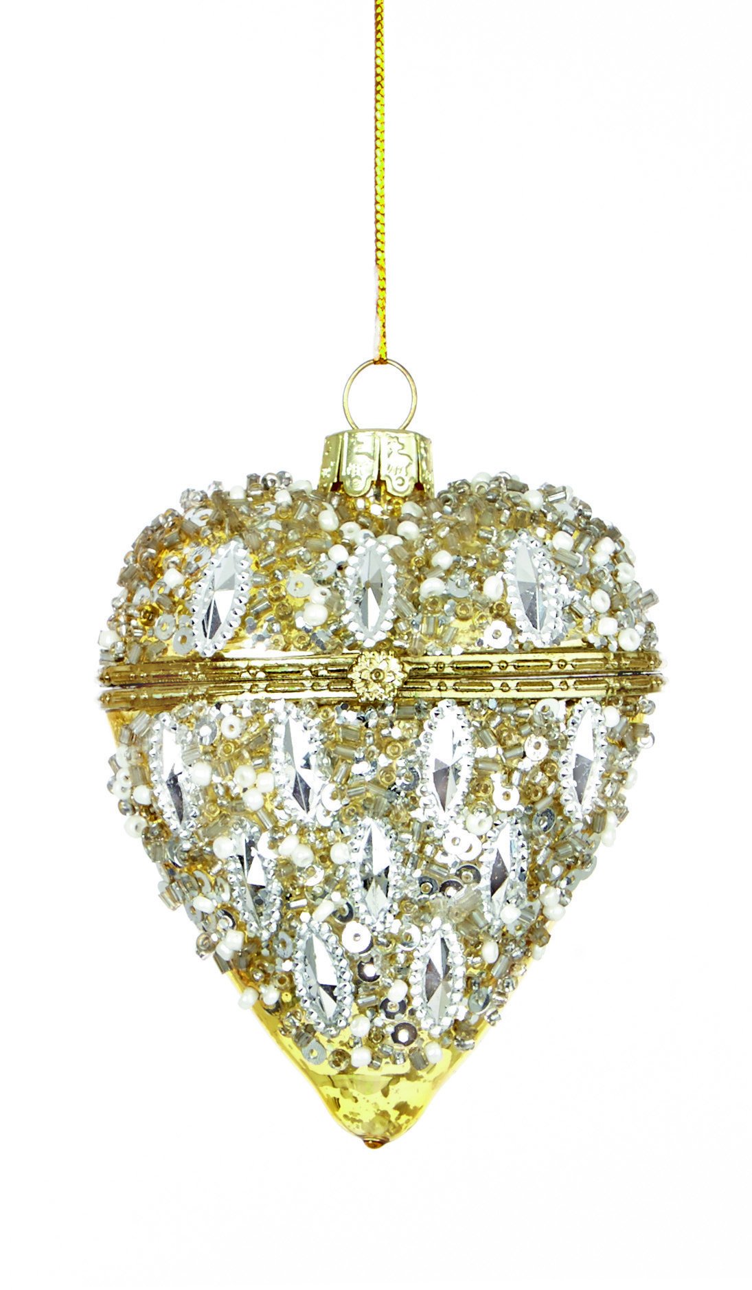 Premier Hinged Glass Heart Bauble Gold 7cm