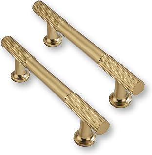 10 Pack 4 inch(102mm) Hole Center Brushed Brass Cabinet pulls Kitchen Handles Solid Heavy Duty Brushed GoldCabinet Pull Kitchen Hardware