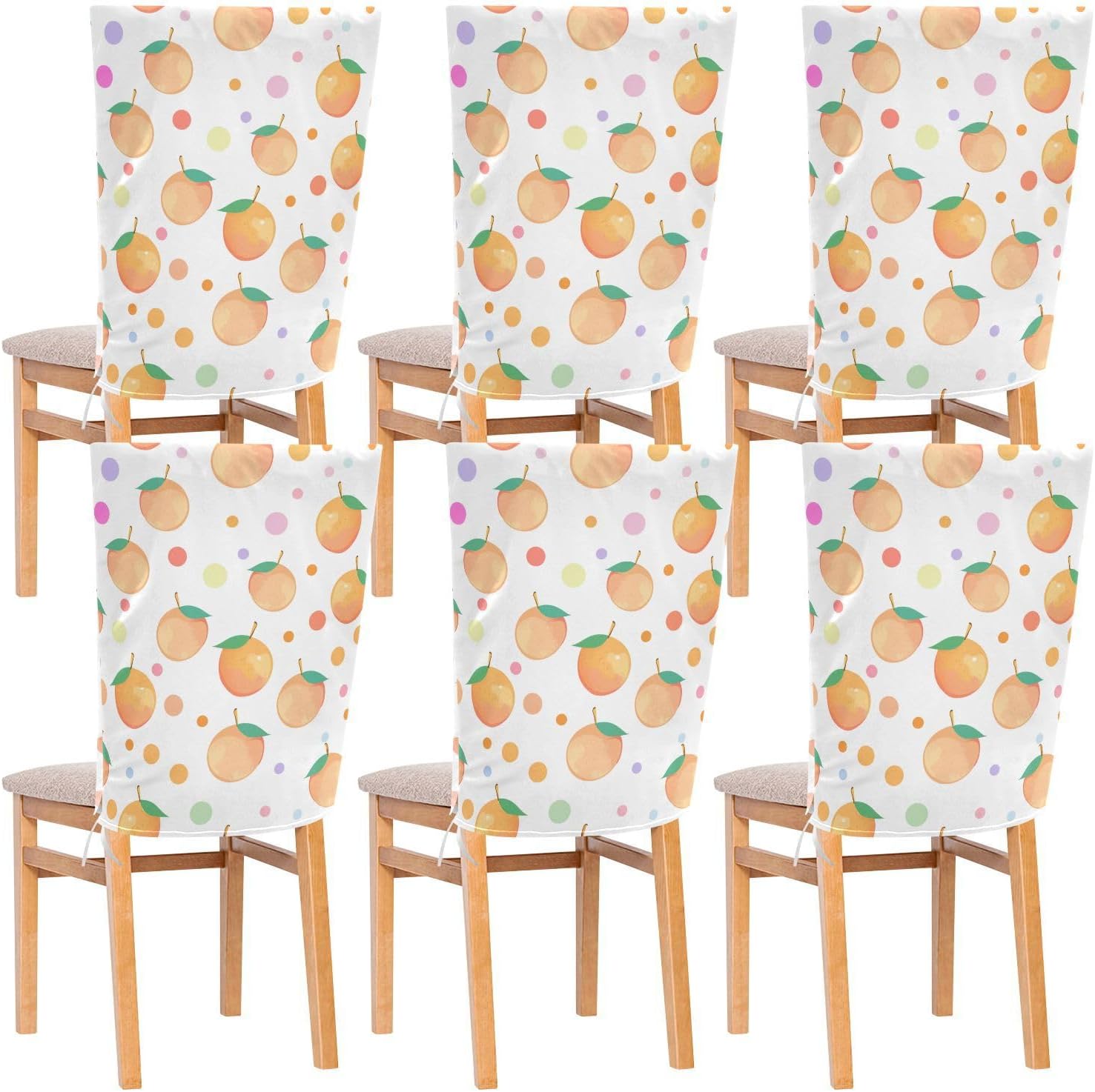ALAZA Peaches and Colorful Polka Dots Chair Back Cover Set of 6, Washable Reusable Removable Chair Slipcovers Decorative Chair Cover for Home Kitchen Wedding Party