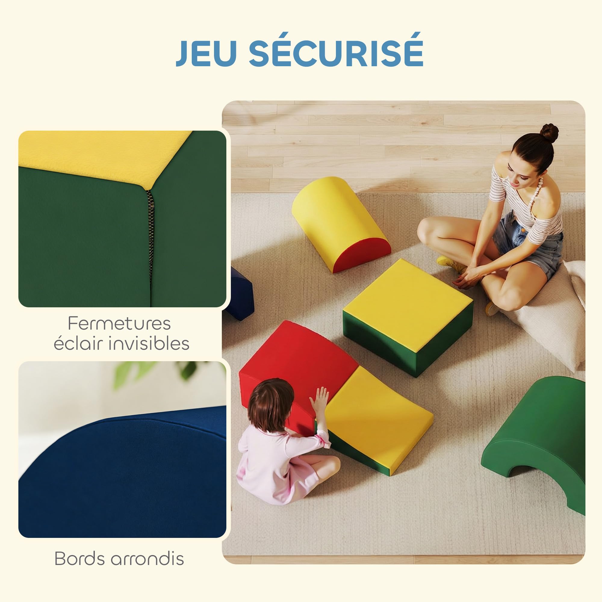 AIYAPLAY - Juego de motrices para bebé, 5 unidades, módulo de espuma EVA, multicolor | Cubierta de Recubrimiento de PU, Bloques de Espuma de Construcción, Juguetes Educativos, Niños en Edad Preescolar