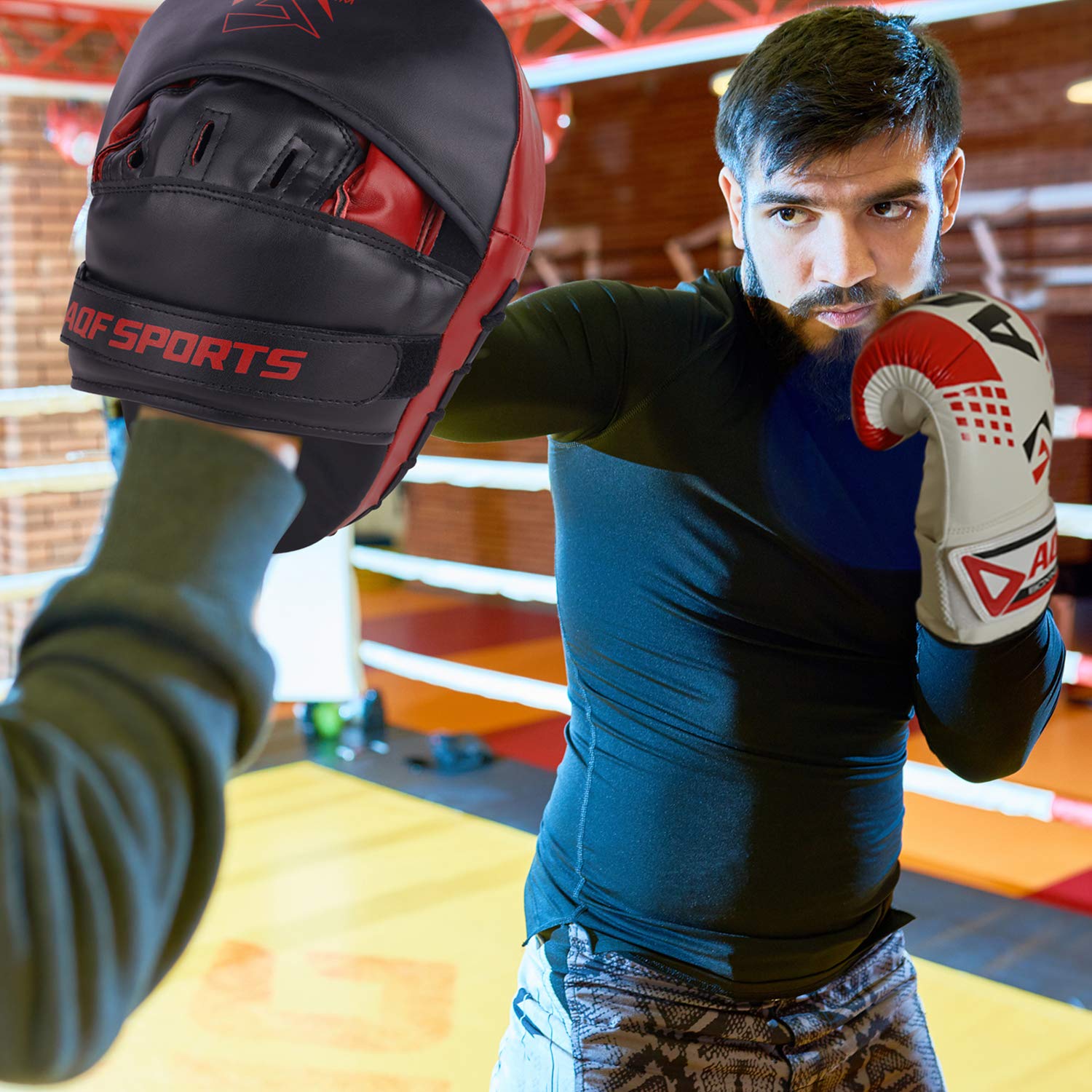 AQF Pattes d'Ours Boxe, Gant de Taekwondo, Pao, Entraînement de Sport de Combat, Mitaines en Cuir Synthétique Avec Sangle Ajustable, Bouclier Courbe Pads Pour Muay Thai & MMA